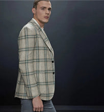 Load image into Gallery viewer, Our mink and emerald windowpane plaid, is made in a wool & silk blend. Fall's favorite colors come to life in this jacket.