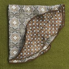 Load image into Gallery viewer, Brown Persian Links neat print 100% silk, reversible pocket round.