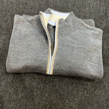 Load image into Gallery viewer, Grey &amp; Tan piping 1/4 zip merino knit from
J Fredric
