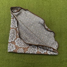 Load image into Gallery viewer, Brown Paisley Links Neat Print 100% silk pocket circle.
