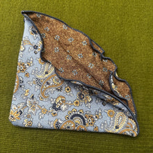 Load image into Gallery viewer, Blue Paisley Vine/Floret Neat Print 100% Silk Reversible pocket circle.
