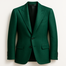Load image into Gallery viewer, Emerald Green two button jacket with a Peak Lapel &amp; ticket pocket.
