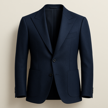Load image into Gallery viewer, Navy two button peal lapel jacket with patch pockets
