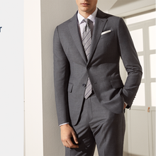 Load image into Gallery viewer, Grey Super 120's wool suit, offered fully lined tailored fit, side vents classic notch lapel.
